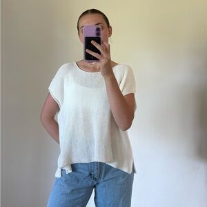 Wooden Ships White Short Cap Sleeve Knit Women’s S/M Fits Oversized